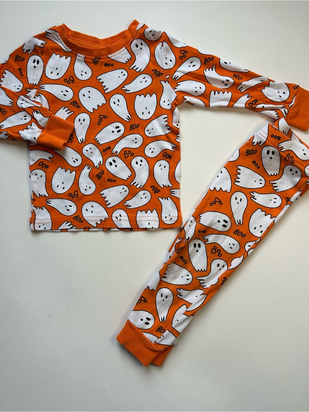 Kids Orange and White Ghost Print Pajama Set